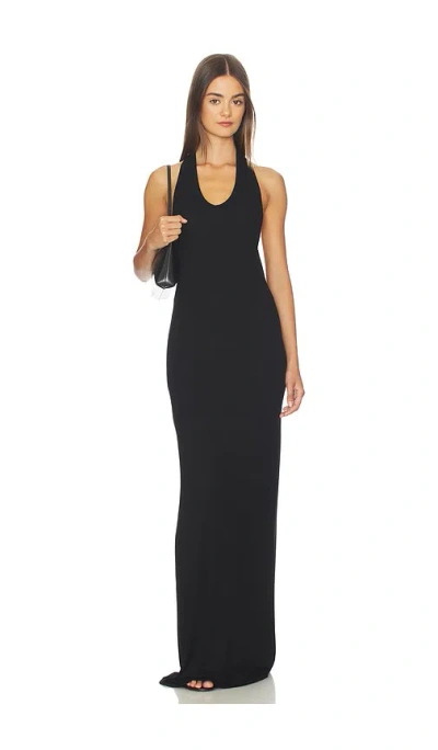 Enza Costa Silk Rib U-neck Halter Fluid Maxi Dress In Black