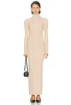 Enza Costa Silk Sweater Rib Ankle Turtleneck Dress In Brown