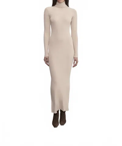 Enza Costa Silk Sweater Rib Ankle Turtleneck Dress In Jute In Neutral