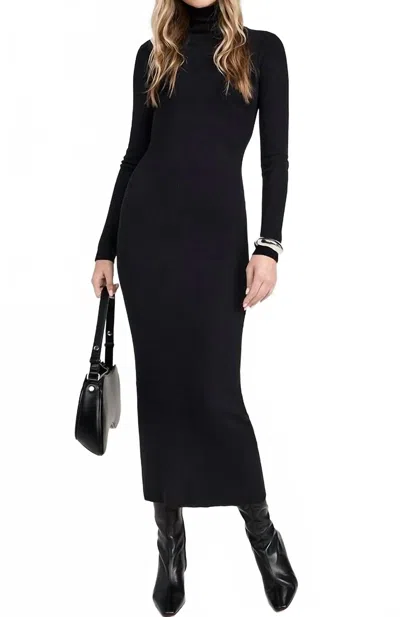 Enza Costa Silk Sweater Rib Ankle Turtleneck Maxi Dress In Black