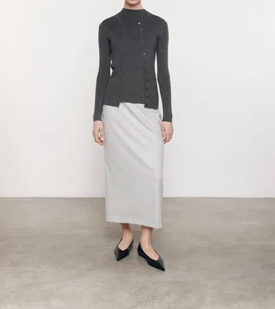Enza Costa Silk Sweater Rib Fitted Long Sleeves Cardigan In Heather Charcoal In Grey