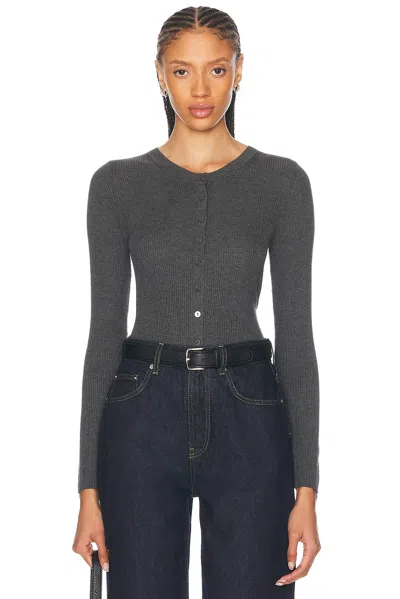 Enza Costa Silk Sweater Rib Fitted Cardigan In Heather Charcoal