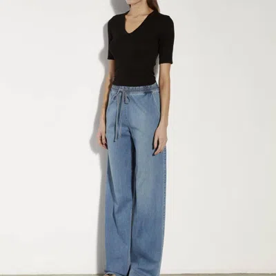 Enza Costa Soft Denim Pant In Mid Wash In Blue