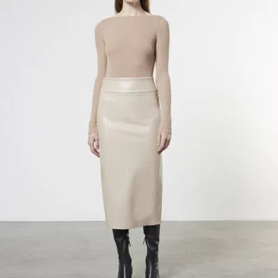 Enza Costa Soft Leather Pencil Skirt In Khaki In Neutral