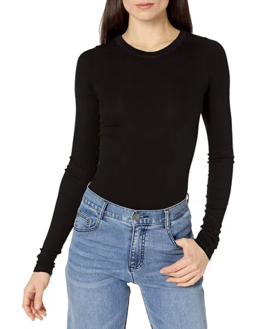 Enza Costa Soft Viscose Silk Ribbed Long Sleeve Shirt In Black