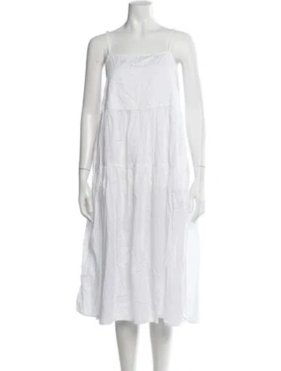Pre-owned Enza Costa Square Neckline Long Dress In White