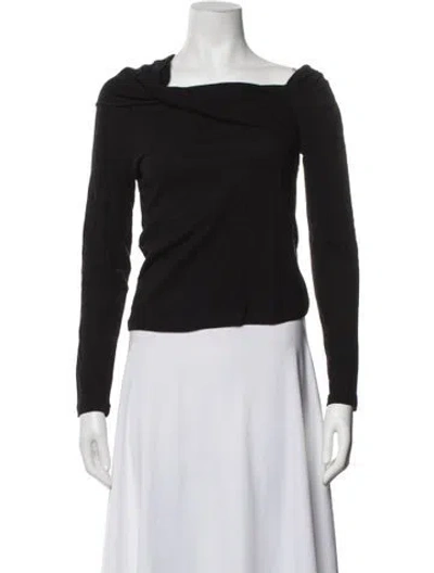 Pre-owned Enza Costa Square Neckline Long Sleeve Top In Black
