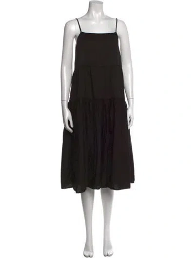 Pre-owned Enza Costa Square Neckline Midi Length Dress In Black