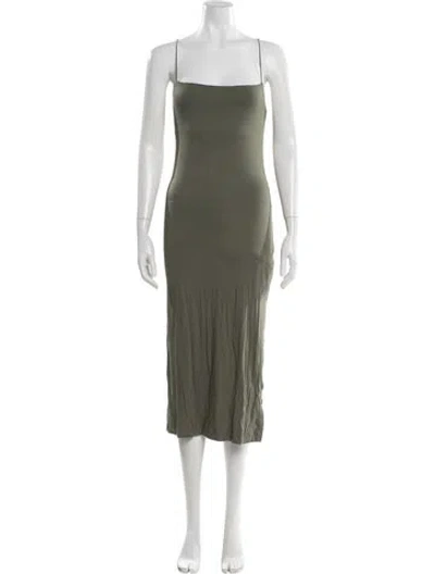 Pre-owned Enza Costa Square Neckline Midi Length Dress In Green