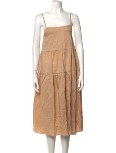 Pre-owned Enza Costa Square Neckline Midi Length Dress In Neutrals