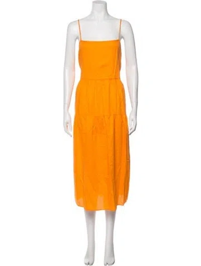 Pre-owned Enza Costa Square Neckline Midi Length Dress In Orange