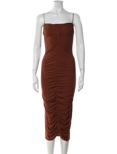 Pre-owned Enza Costa Square Neckline Midi Length Dress In Orange