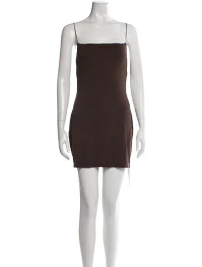 Pre-owned Enza Costa Square Neckline Mini Dress In Brown