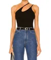 Enza Costa Stretch Silk Knit Asymmetrical Strappy Tank Top In Black In Black