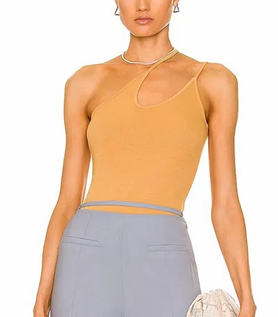 Enza Costa Stretch Silk Knit Asymmetrical Tank In Honey In Orange
