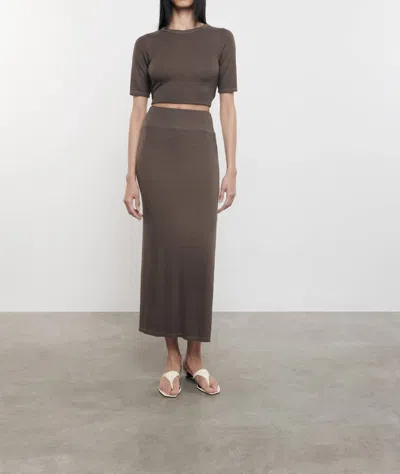 Enza Costa Stretch Silk Knit Essential Skirt In Shitake In Grey