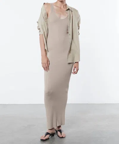 Enza Costa Stretch Silk Knit Maxi Dress In Tan In Gray