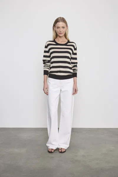 Enza Costa Stripe Silk Knit Crew Top In Black Wheat Stripes In Multi