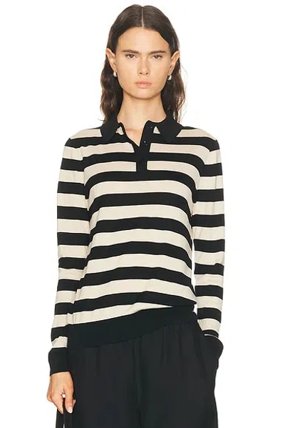 Enza Costa Stripe Silk Knit Polo Sweater In Black