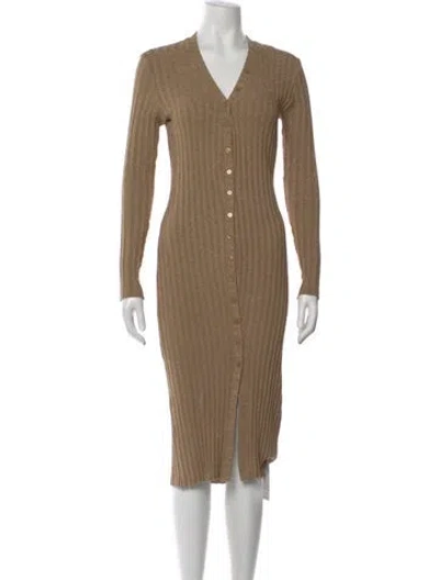 Pre-owned Enza Costa Striped Midi Length Dress In Neutral