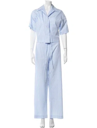 Pre-owned Enza Costa Striped Pajamas In Blue