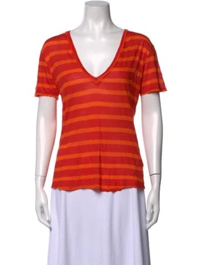 Pre-owned Enza Costa Striped V-neck T-shirt In Orange