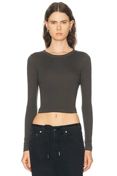 Enza Costa Supima Baby Rib Long Sleeve Cropped Top In Brown
