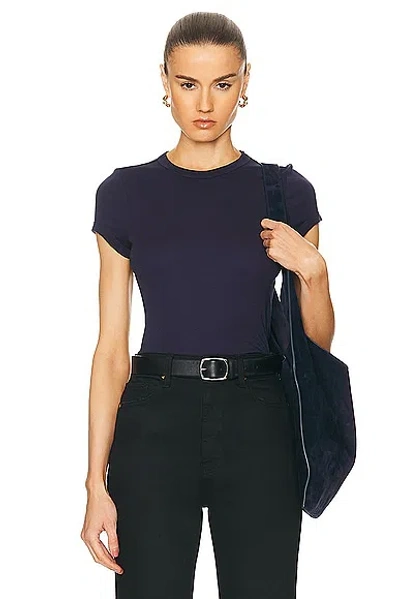 Enza Costa Supima Cotton Cap Sleeve Crew Top In Indigo