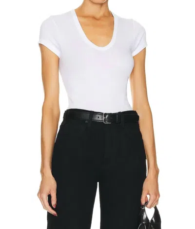 Enza Costa Supima Cotton Cap Sleeve U T-shirt In White