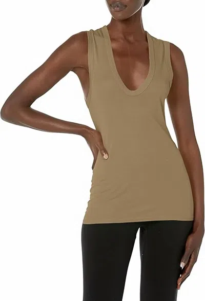 Enza Costa Supima Cotton Essential Sleeveless U In Military In Green