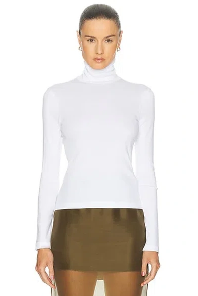 Enza Costa Supima Cotton New Classic Long Sleeve Turtleneck Top In White