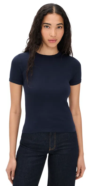 Enza Costa Supima Cotton New Classic Short Sleeve Tee Dark Navy In Blue