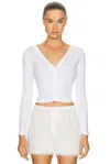Enza Costa Supima Cotton New Classic V-neck Cardigan In White