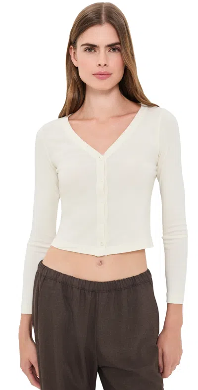 Enza Costa Supima Cotton V Neck Cardigan Cloud