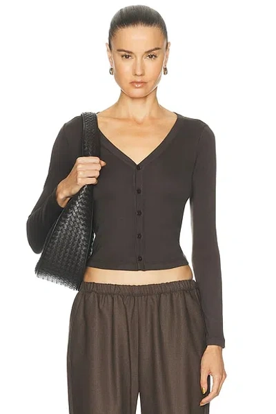 Enza Costa Supima Cotton V-neck Cardigan In Brown