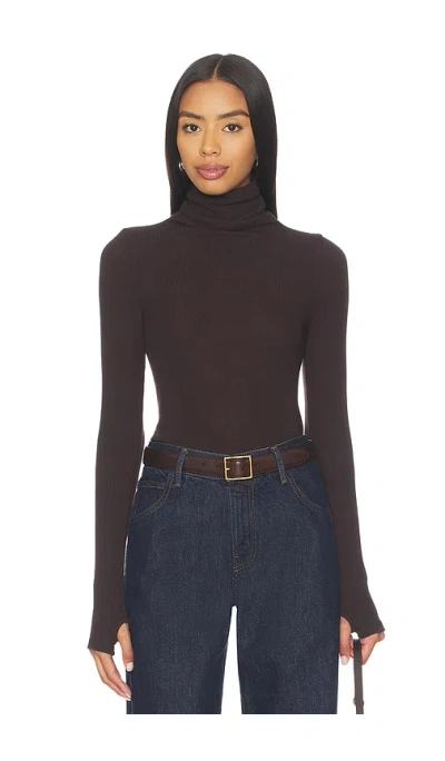 Enza Costa Sweater Knit Turtleneck Top In Brown