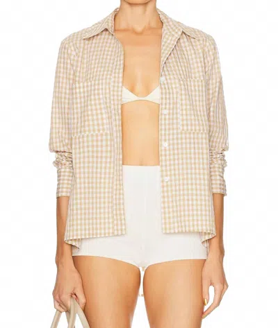 Enza Costa Textured Gingham Shirt In Sand Gingham In Neutral