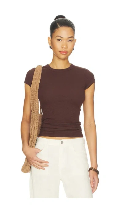 Enza Costa Textured Rib Cap Sleeve Crew In Brown
