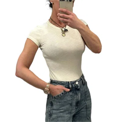 Enza Costa Textured Rib Cap Sleeve Crew Top In Vanilla In Neutral