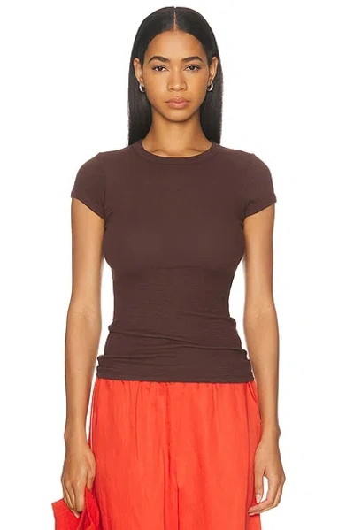 Enza Costa Textured Rib Cap Sleeve Crewneck Tee In Brown