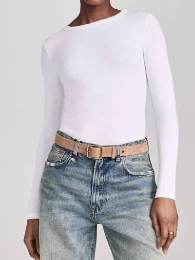 Enza Costa Textured Rib Crew Tee In White