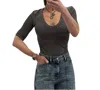Enza Costa Textured Rib Half Sleeve Tee In Iron In Gray