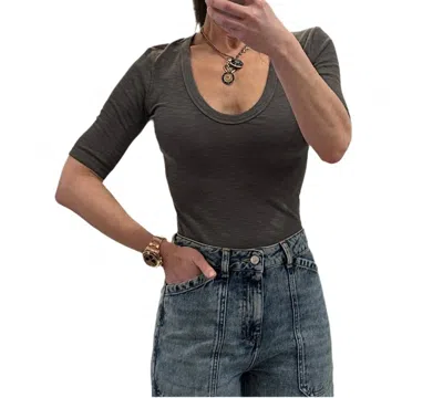Enza Costa Textured Rib Half Sleeve Tee In Iron In Gray