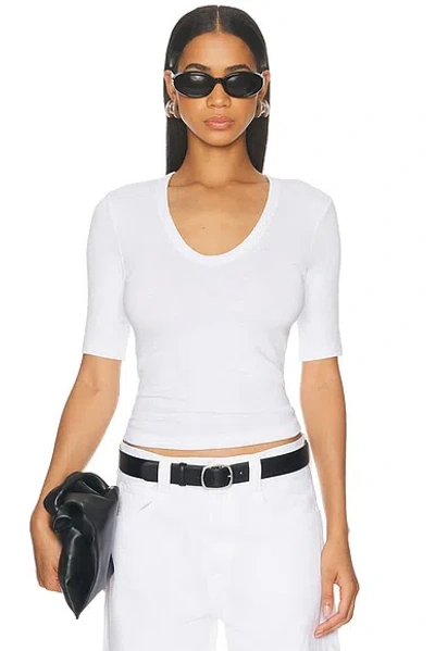 Enza Costa Textured Rib Half Sleeve Top In Vanilla In White