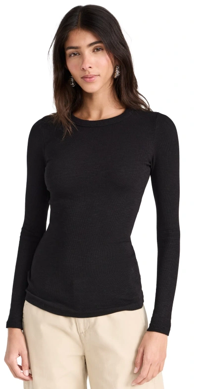 Enza Costa Textured Rib Long Sleeve Crew Tee Black