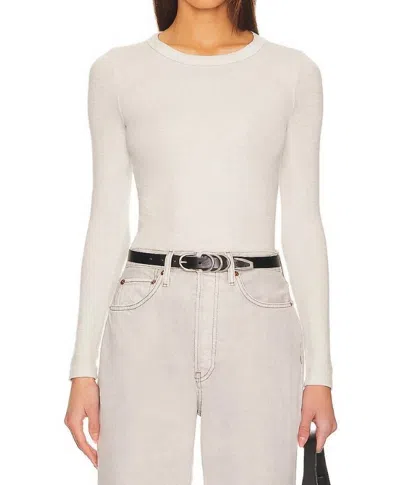 Enza Costa Textured Rib Long Sleeve Crew Top In Mist In Grey
