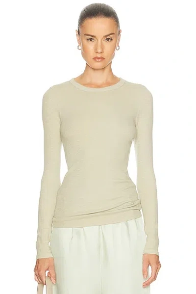 Enza Costa Textured Rib Long Sleeve Crewneck Top In Green