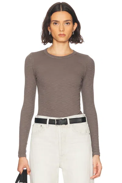 Enza Costa Textured Rib Long Sleeve Crewneck Top In Iron