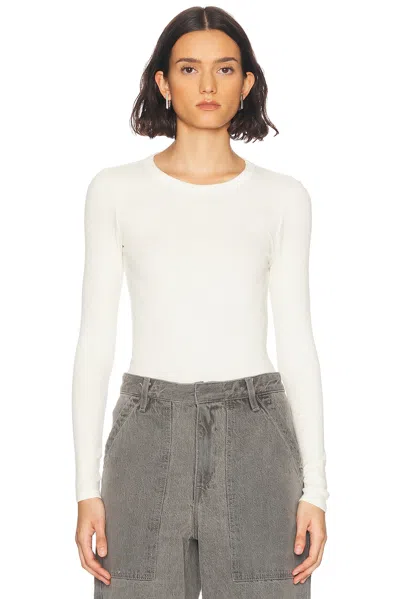 Enza Costa Textured Rib Long Sleeve Crewneck Top In Vanilla