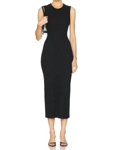 Enza Costa Silk Rib Sleeveless Mockneck Fluid Dress In Black